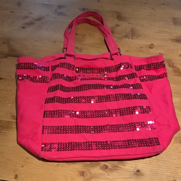 Victoria’s Secret sequin canvas Shoulder tote overnight beach gym bag - Picture 4 of 14